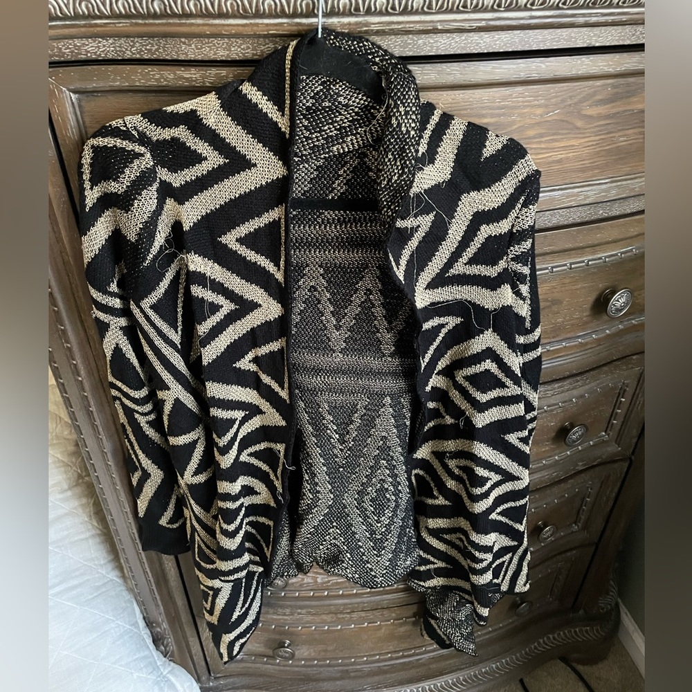 Black and gold patterned cardigan - size medium